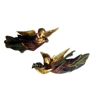 Vintage Holiday Paper Mache Hand Painted Angels in 3-D Wall Plaques
